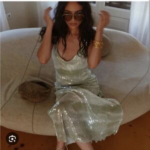 Carolina Constas Mint Ombre Sequin Midi Dress NWT